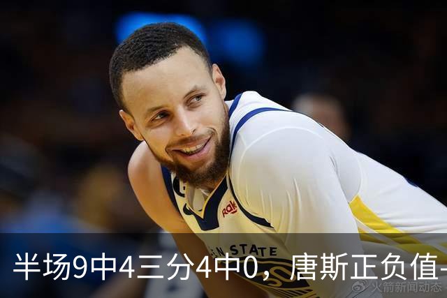 半场9中4三分4中0，唐斯正负值-10全场最低